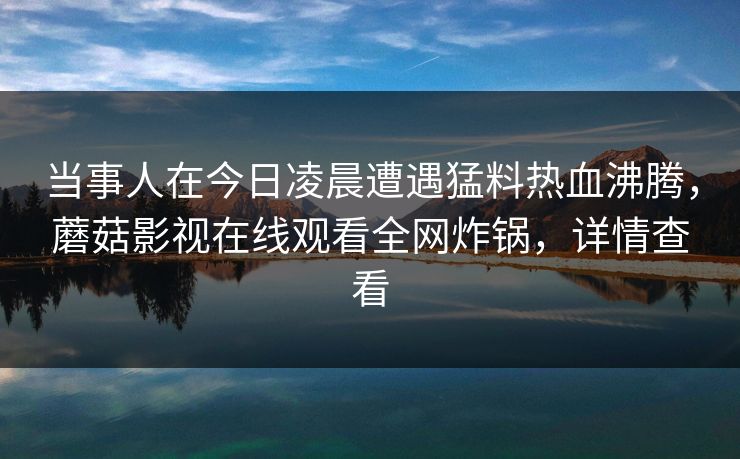 当事人在今日凌晨遭遇猛料热血沸腾，蘑菇影视在线观看全网炸锅，详情查看